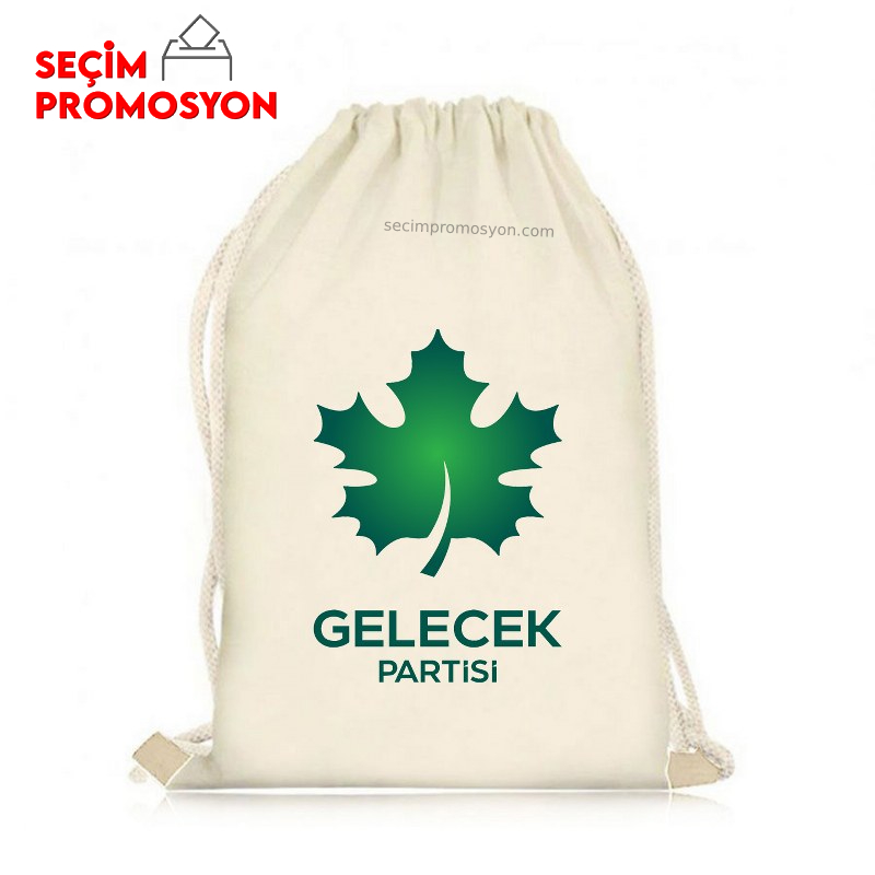 Gelecek Partisi Baskılı İp Büzgülü Ham Bez Çanta